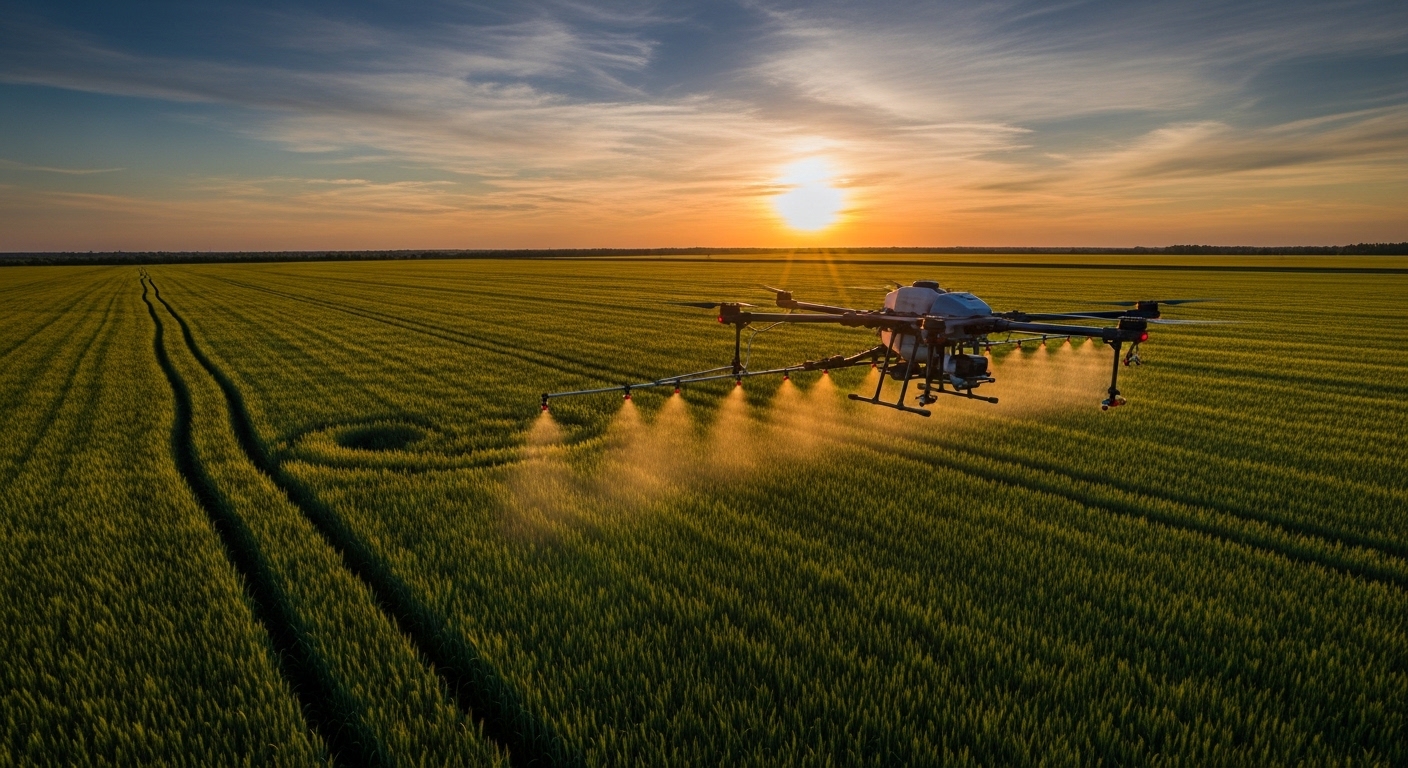 DJI Agras T50 над полем