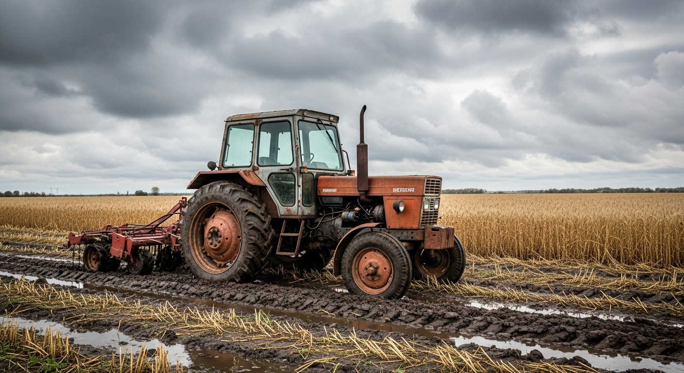 Трактор в колее